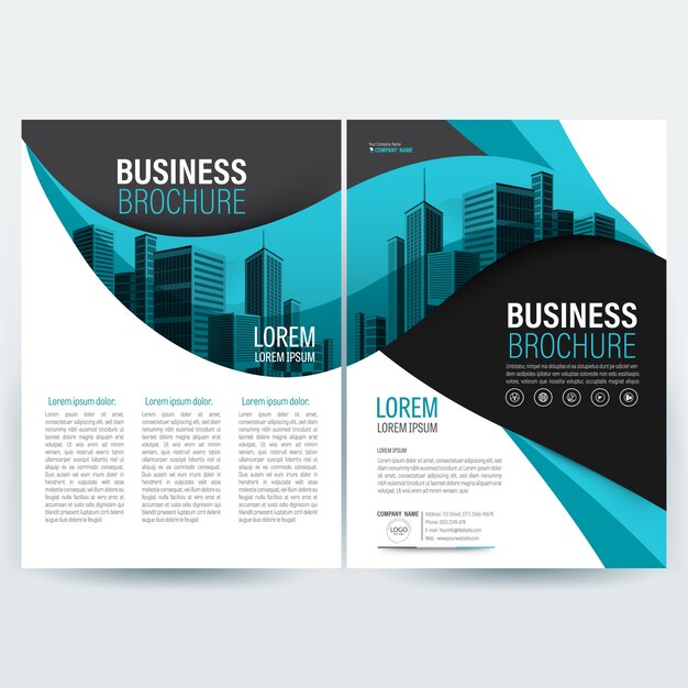 Business brochure template with blue wave shapes Vector | Premium Download