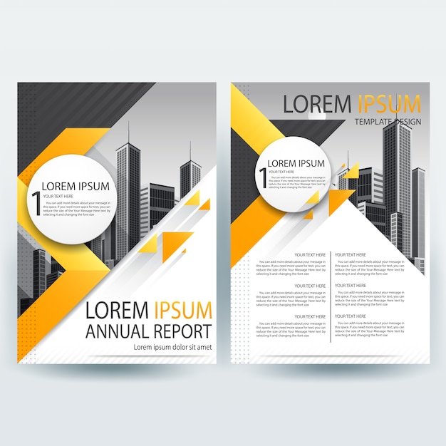 Business brochure template with orange and black geometric Vector ...