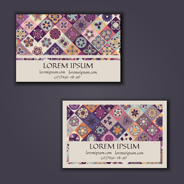 Business card design template with ornamental geometric mandala pattern Premium Vector
