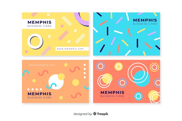 Business card template memphis style Free Vector