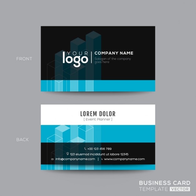 Business card with 3d blue shapes