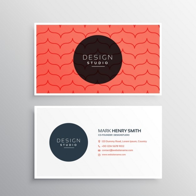 Business card with a red pattern