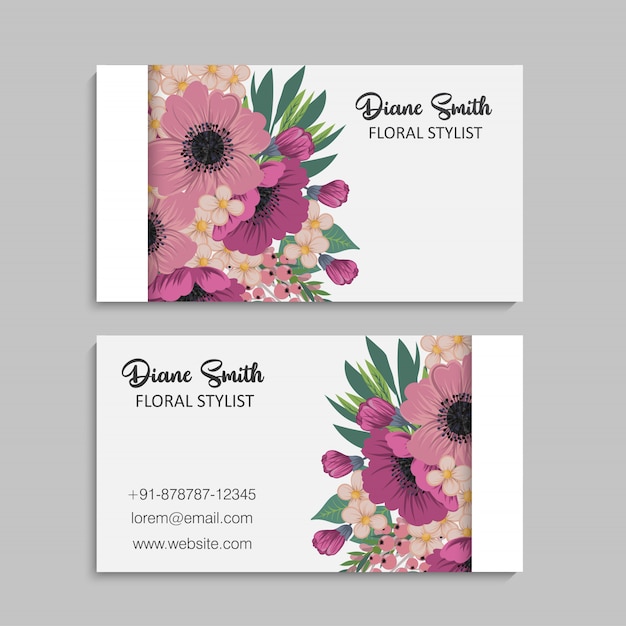 Free Vector | Business card with beautiful pink flowers