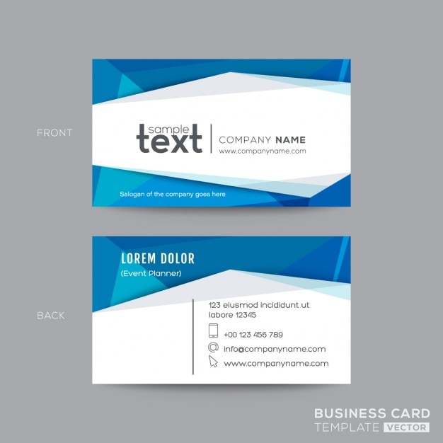 Business card with blue polygonal shapes