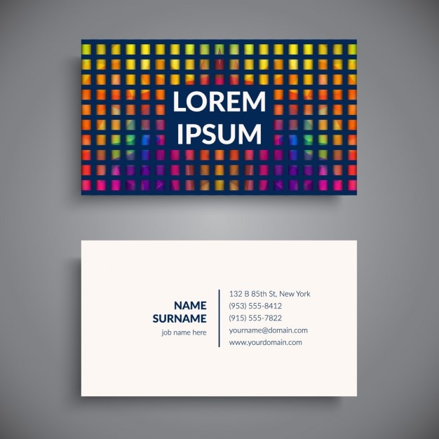Business card with colored squares
