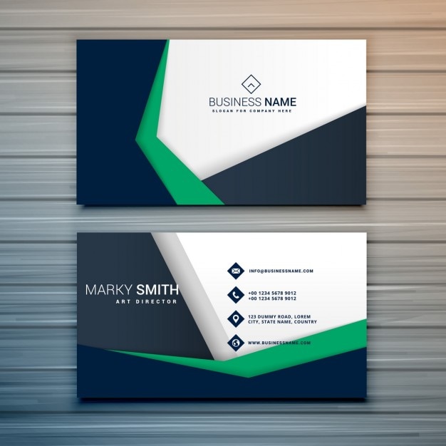Business card with green and black\
shapes