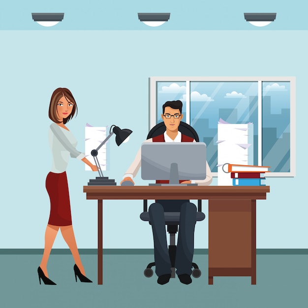 Premium Vector | Business characters in office scene