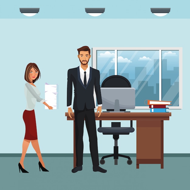 Premium Vector | Business characters in office scene