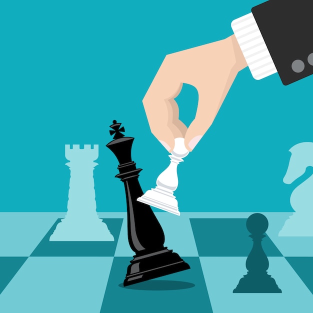ビジネスのチェックメイト戦略ベクトル概念チェスの駒を倒して王 プレミアムベクター