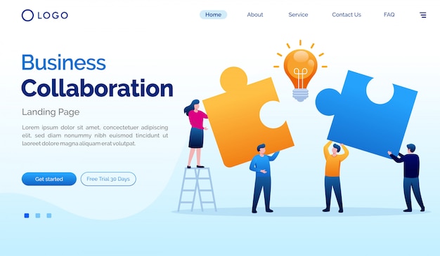 Business collaboration website illustration flat vector template Premium Vector