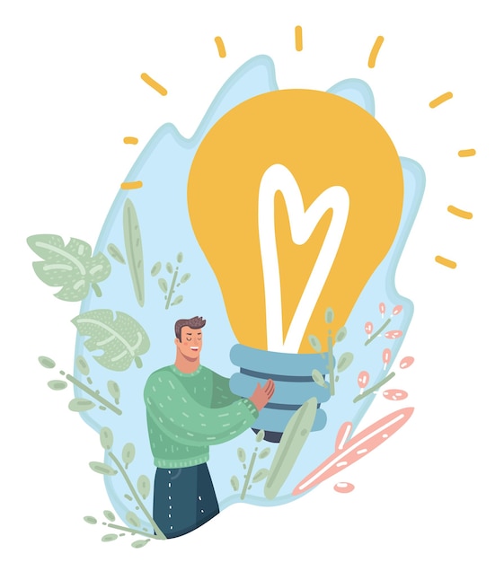 Premium Vector | Business concept of man holding a big lamp in his ...