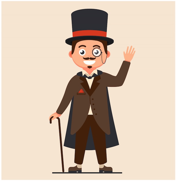 Premium Vector | Business gentleman with a cane and in a raincoat. rich ...