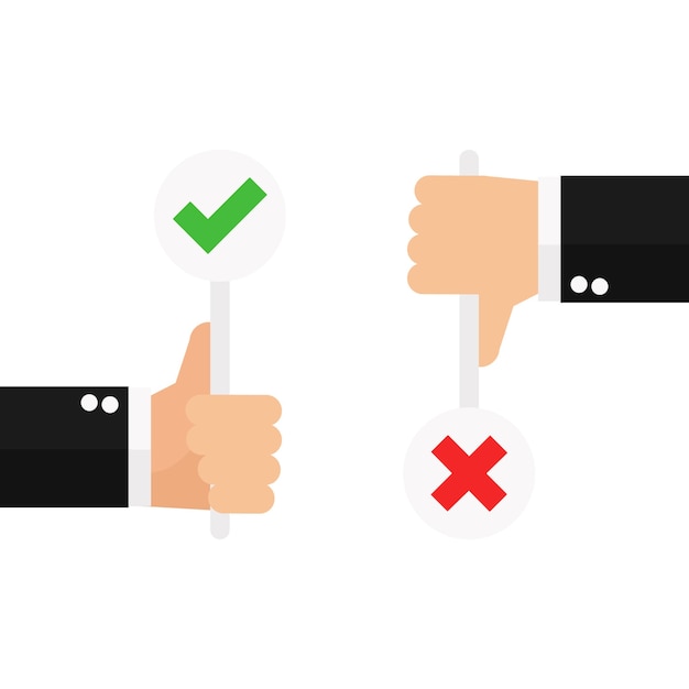 Premium Vector | Business hand thumb up with true and false sign