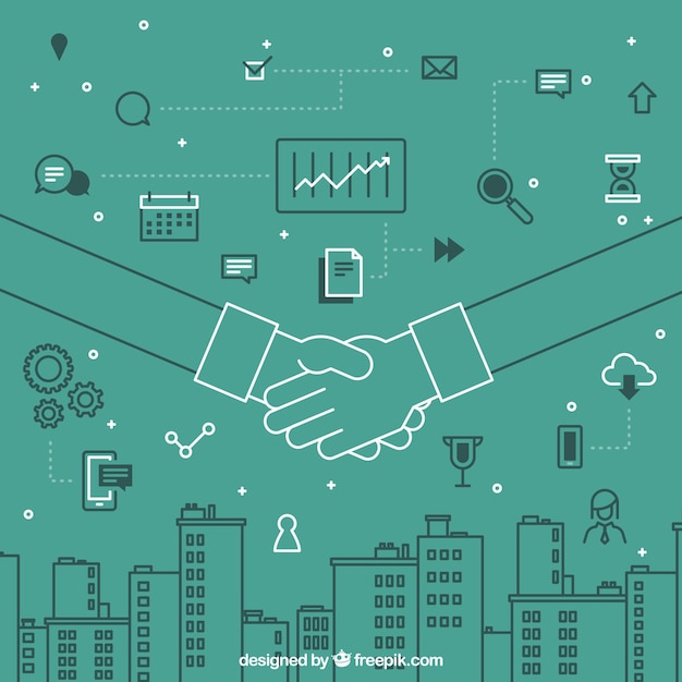 Business handshake background with elements in
flat style