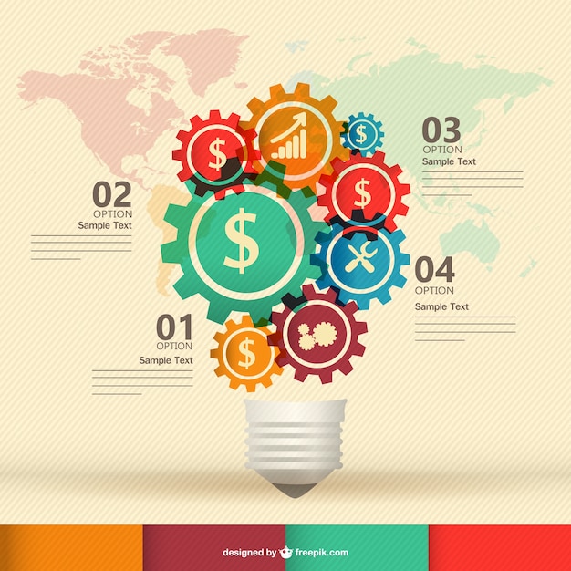 Business icons in gears creating a light bulb Free Vector Business icons in gears creating a light bulb Free Vector