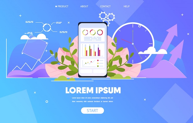 Business indicators analysis app vector website Premium Vector