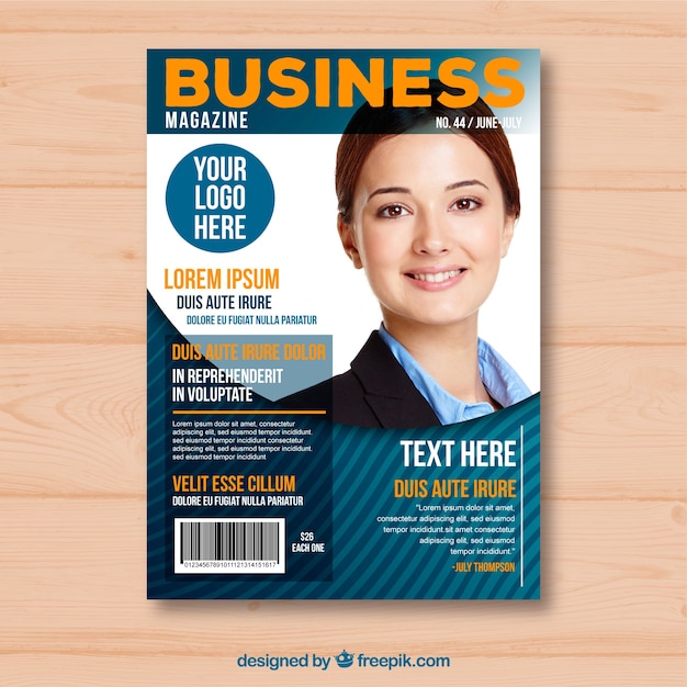 Free Vector Business magazine cover template  with model 