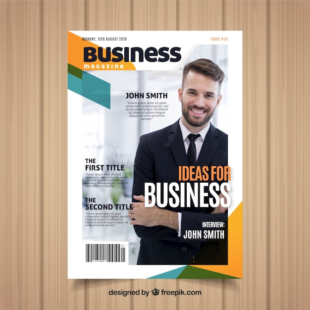  Business magazine cover template  with photo Vector Free 