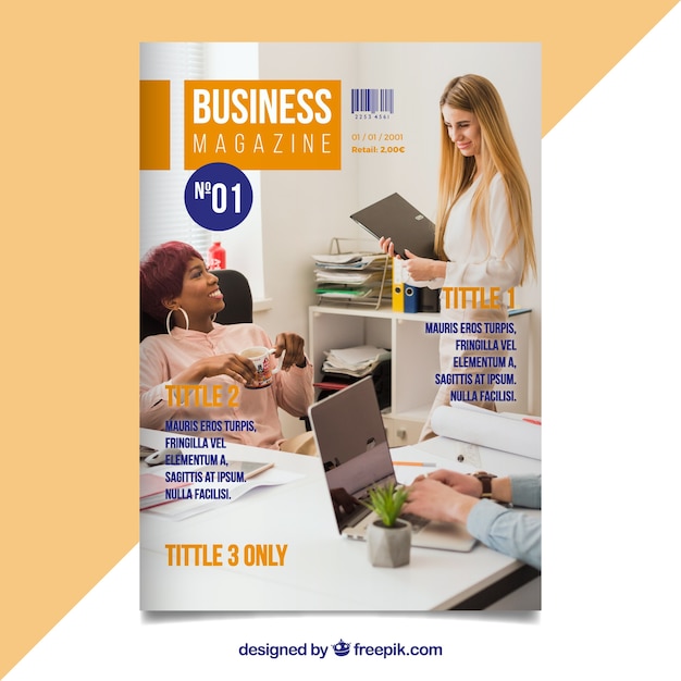 Business magazine cover template with\
photo