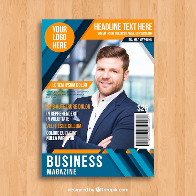  Business magazine cover template  with photo Free Vector