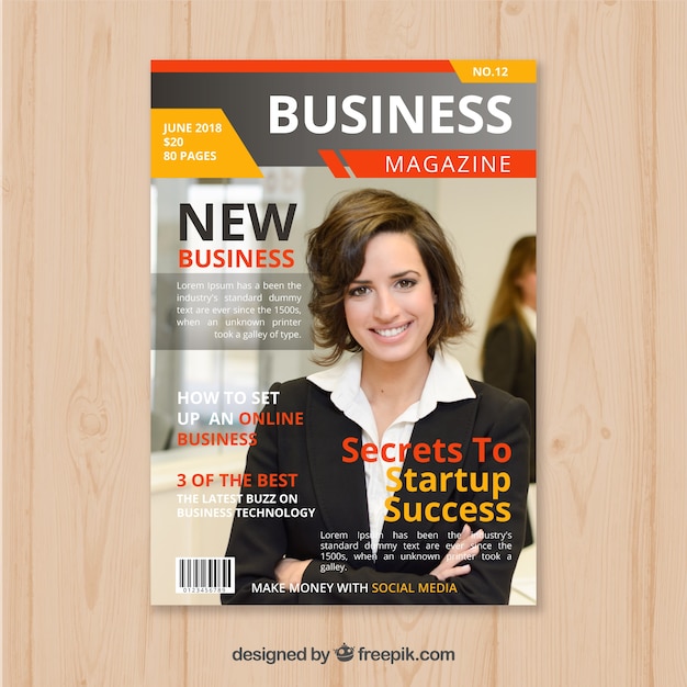 Business magazine cover template with
photo