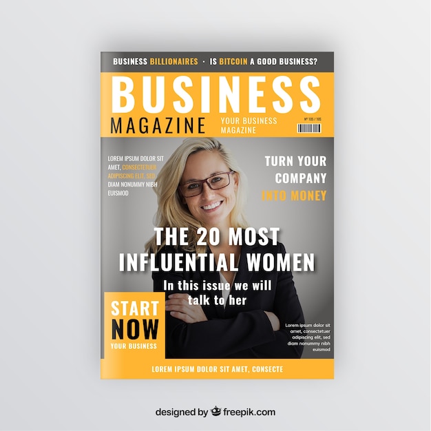 Business magazine cover template with\
photo