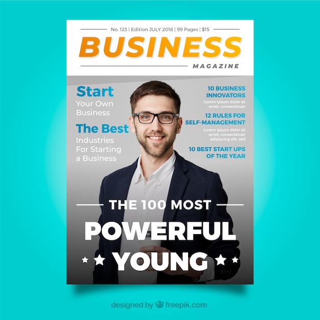  Business magazine cover template  with photo Free Vector