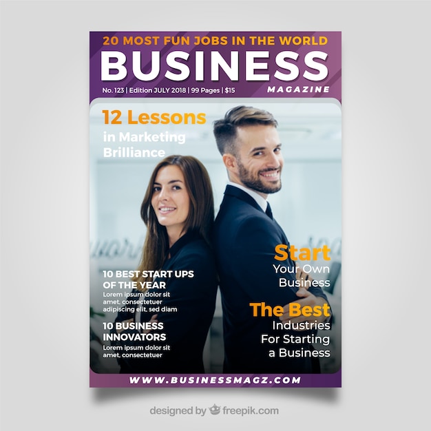  Business magazine cover template  with photo Vector Free 