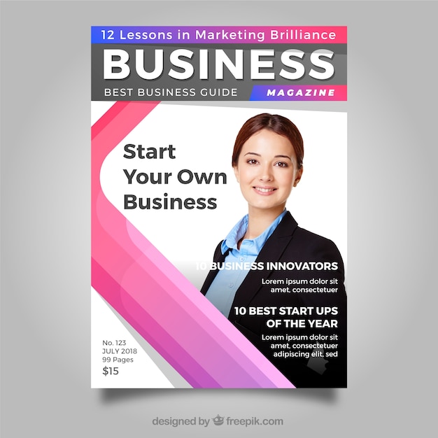 Business magazine cover template with\
photo