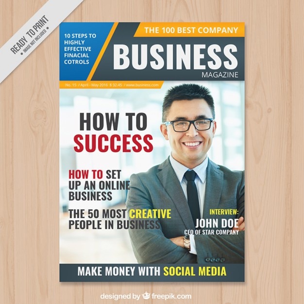 Business magazine with a businessman in the cover Vector | Premium Download