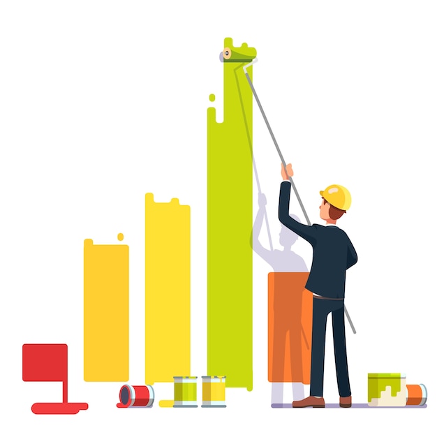 Business man painting bar graph with roller paint Free Vector