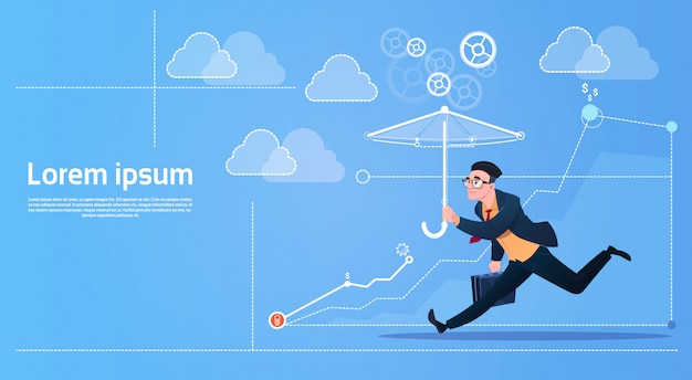 Premium Vector Business Man Run With Umbrella Security Concept