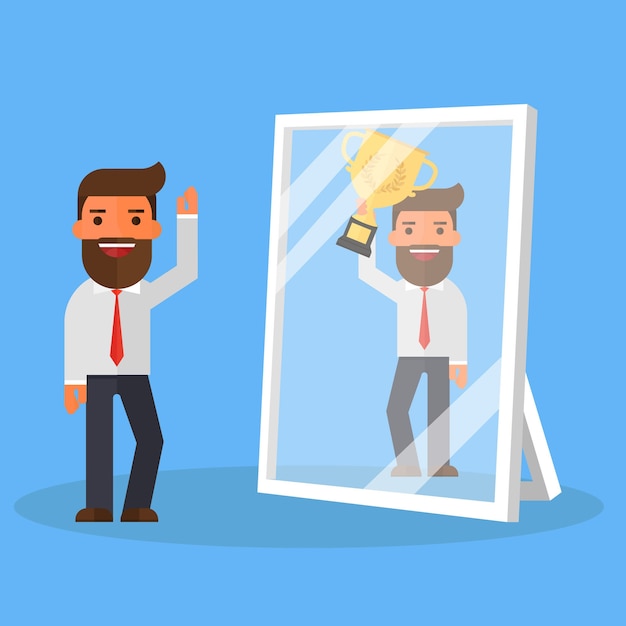 Business man see himself being successful in a mirror Vector | Premium ...