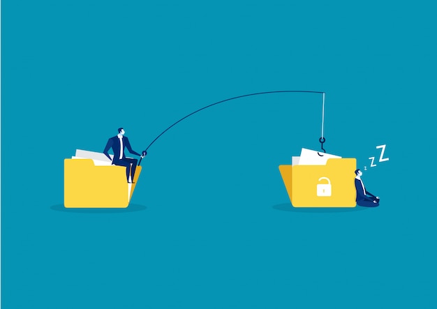 Business man steal data ,hacker attack on file illustration. Premium Vector