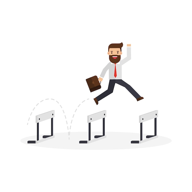 Premium Vector Business Man With Flag Success Jump Over Hurdles