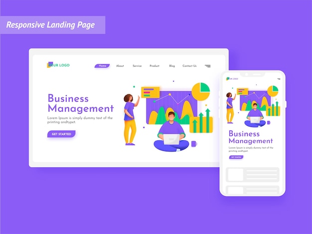 Premium Vector | Business management landing page with analysts character