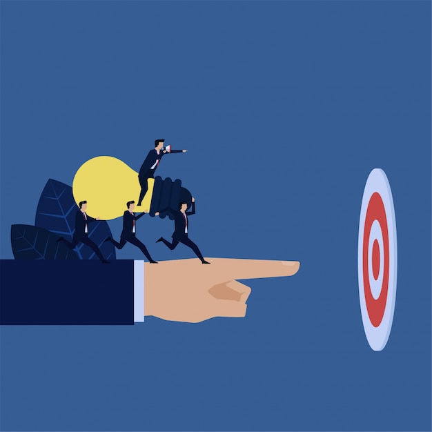 Business manager instruct to bring idea to target metaphor of teamwork. Premium Vector