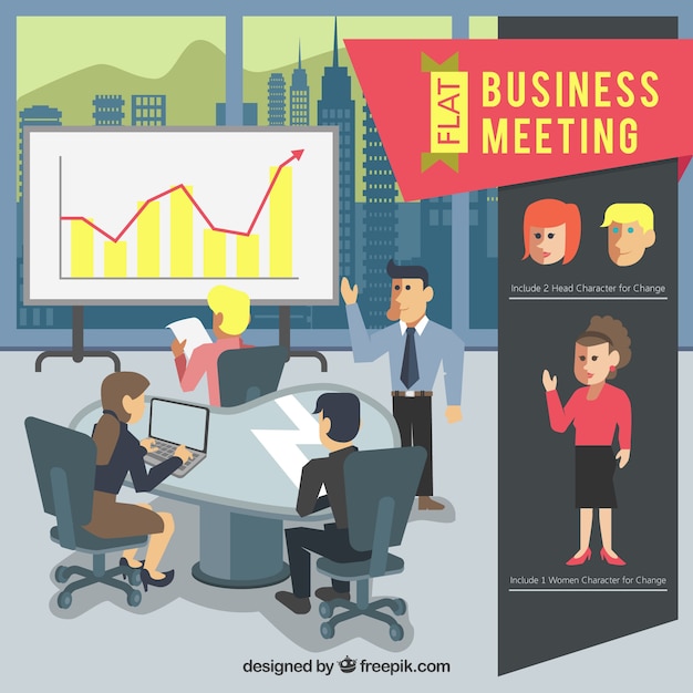 Business meeting scene in flat design
