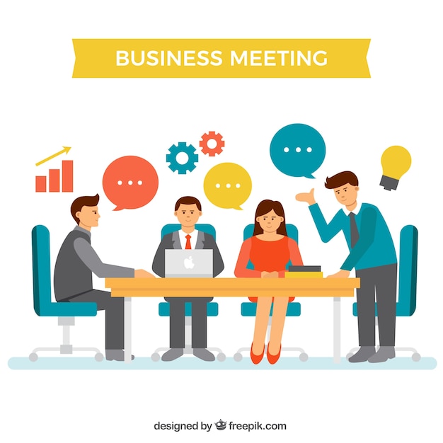 Business meeting scene with elements Free Vector