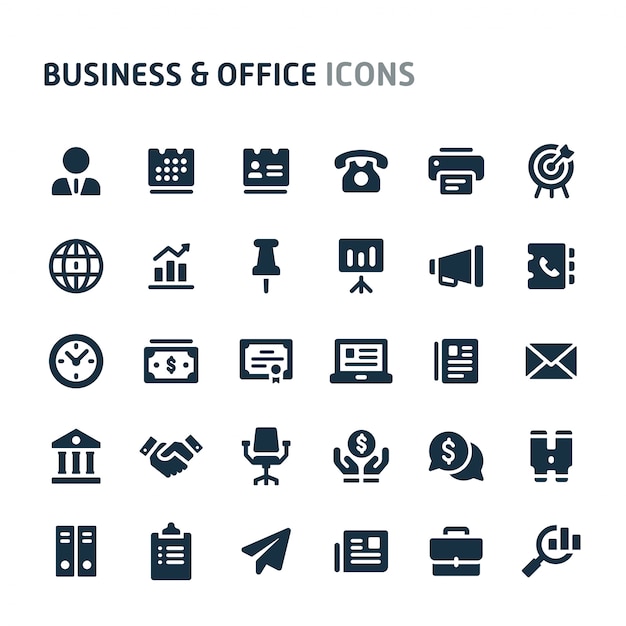 Business & office icon set. fillio black icon series. Premium Vector