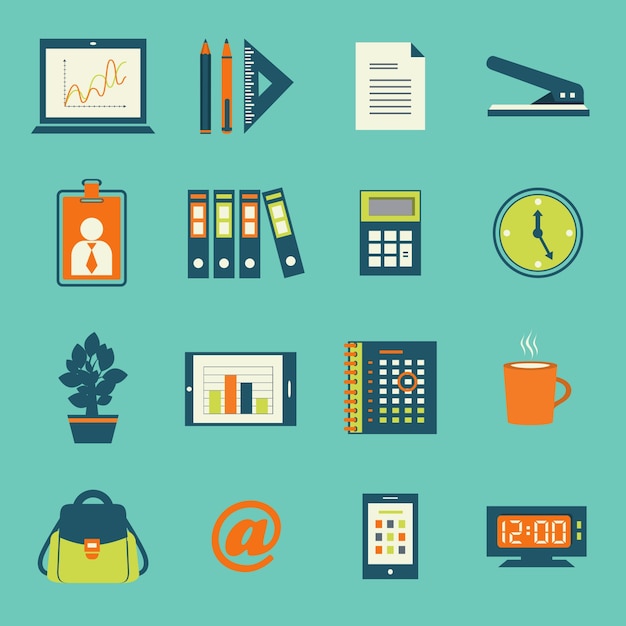 business office stationery icons set of smartphone tablet and