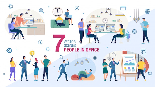 Business office workers characters flat set Premium Vector