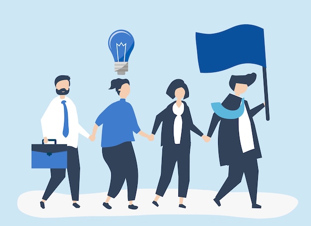 Business people following the leader to find a new market Free Vector