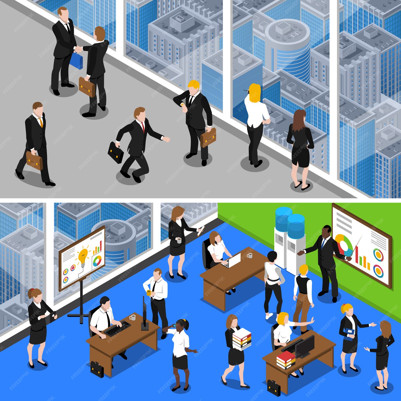 Free Vector Business People Isometric Banners