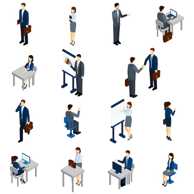 Business People Isometric Set Free Vector