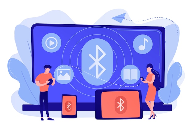 Free Vector | Business people using devices connected with bluetooth