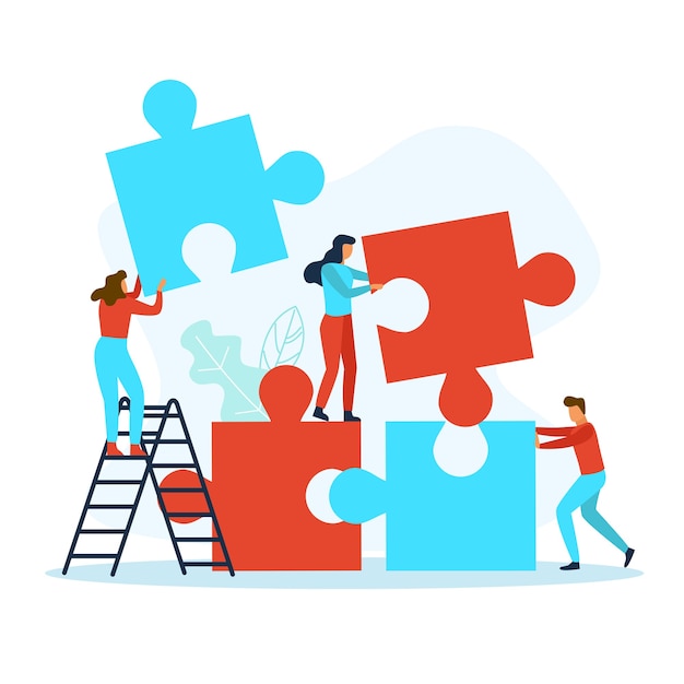 Premium Vector | Business people with puzzle pieces working together ...