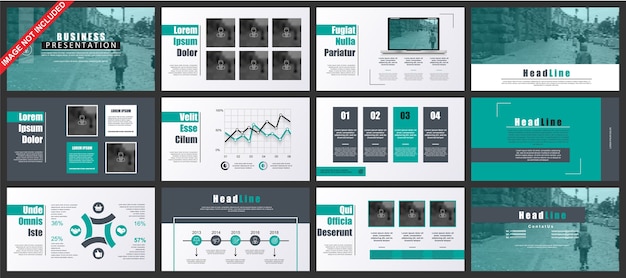 Business powerpoint presentation slides templates from infographic elements. Premium Vector