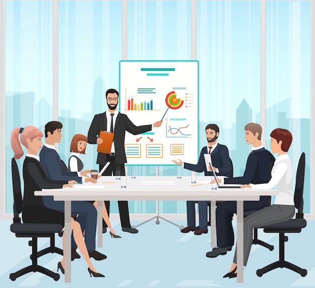 Premium Vector | Business presentation in office