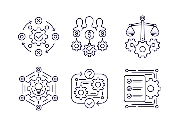 Business process, innovation and finance line icons Premium Vector